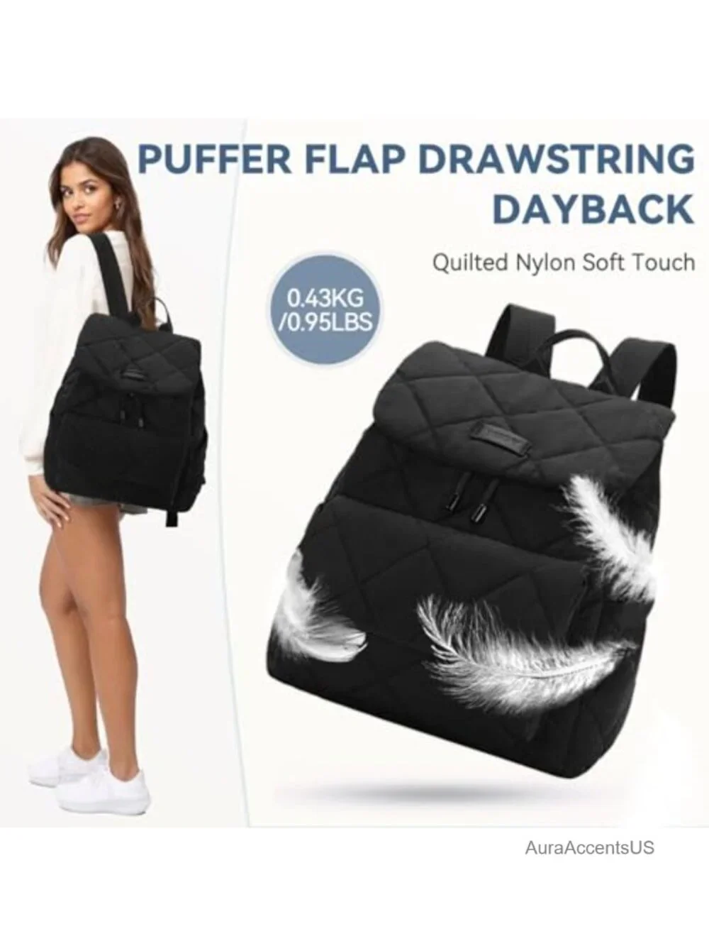 Quilted Puffer Drawstring Backpack Purse for Women, Lightweight Casual Daypack